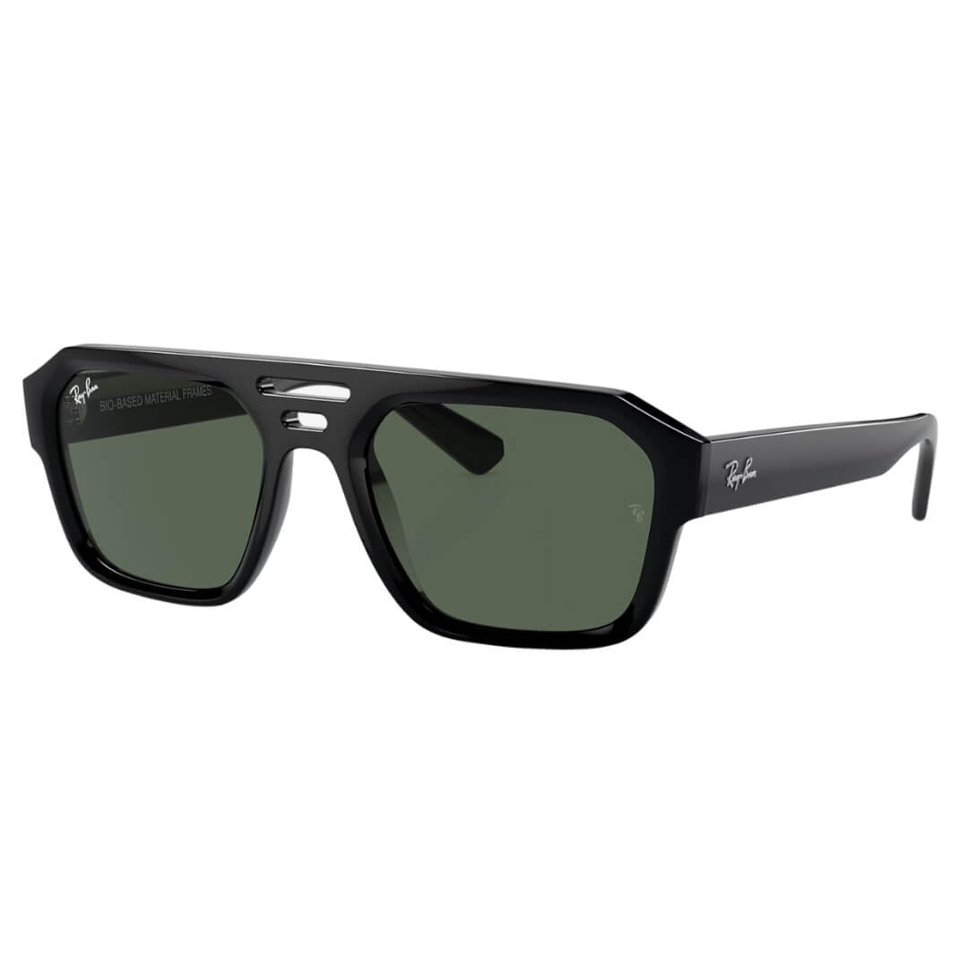 Ray-Ban Corrigan RB4397 667771 Sunglasses - Black Frame, Dark Green Lens Side Front View