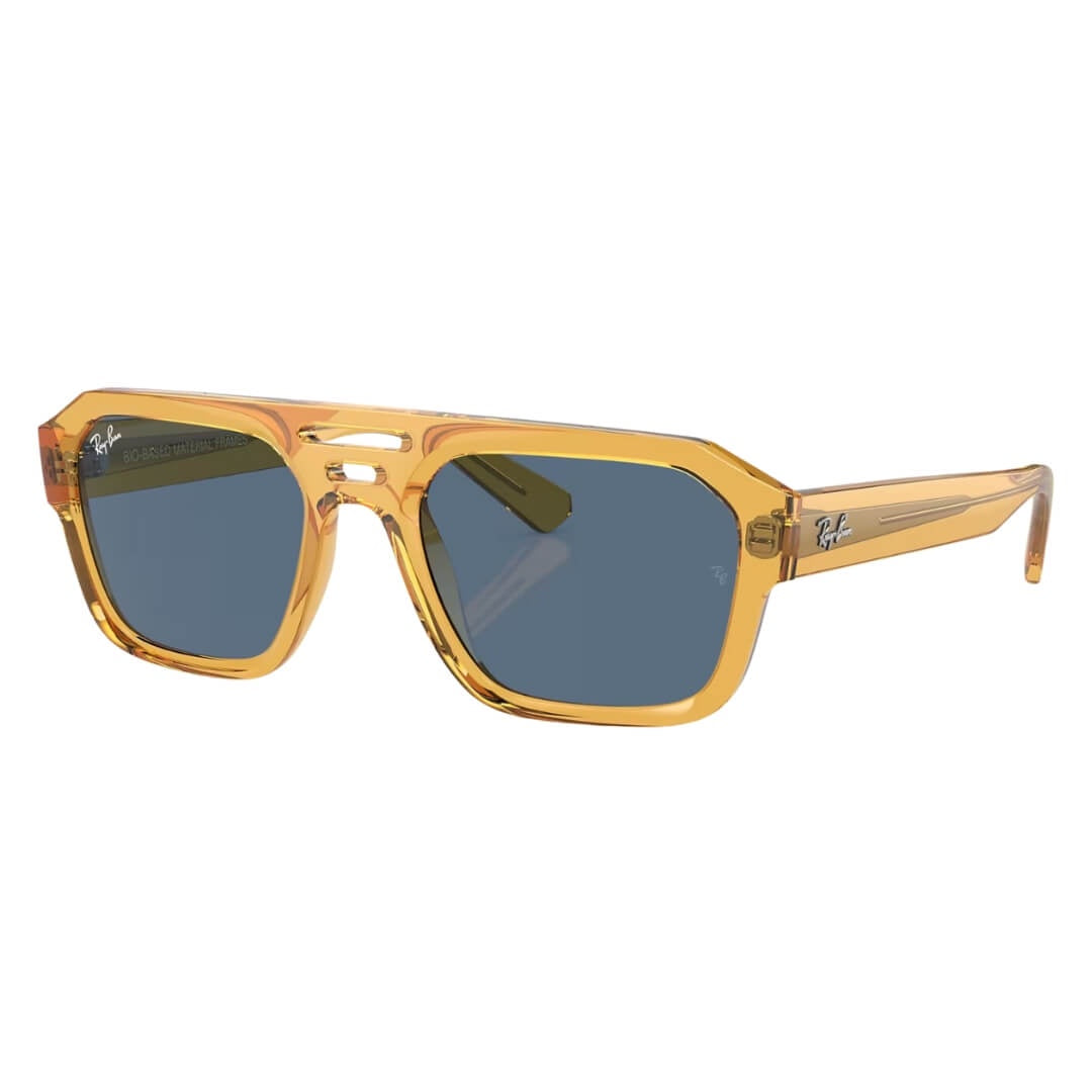 Ray-Ban Corrigan RB4397 668280 - Transparent Yellow Frame with Dark Blue Lens Front Side View