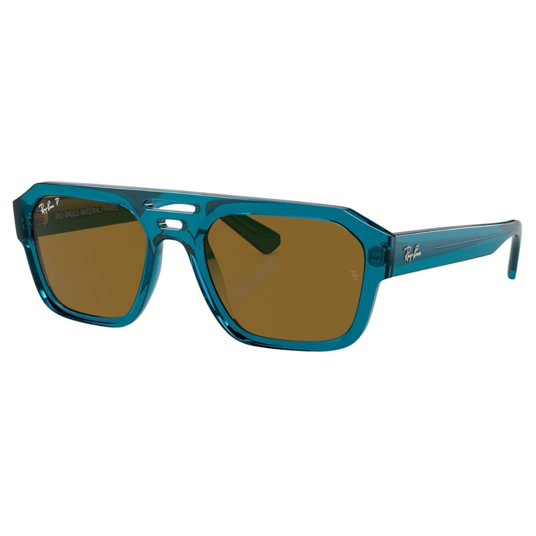 Ray-Ban Corrigan RB4397 668383 - Transparent Light Blue Frame with Polarized Dark Brown Lens Front Side View