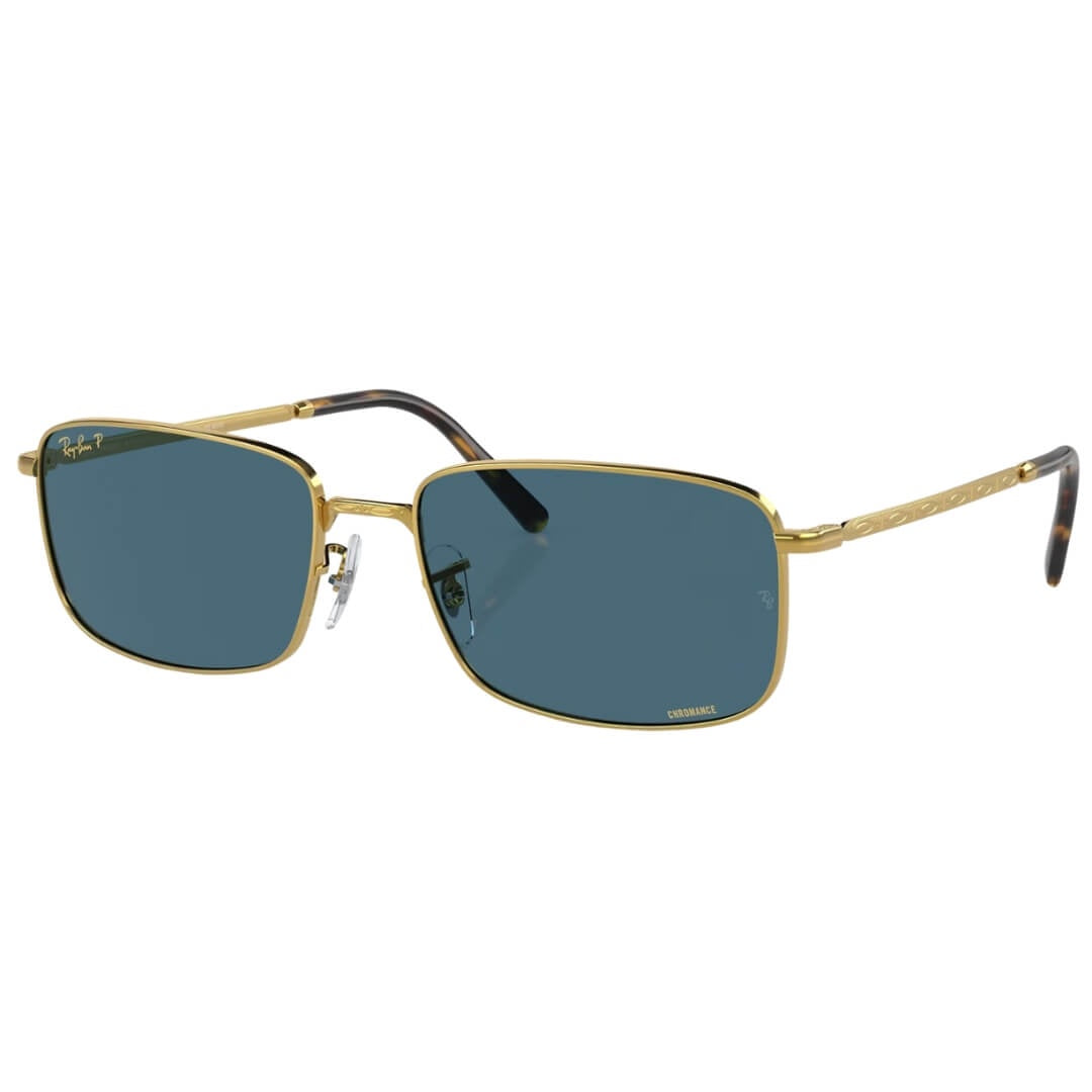 Ray-Ban RB3717 9196S2 Sunglasses - Gold Frame, Polarized Blue Lens Front Side View