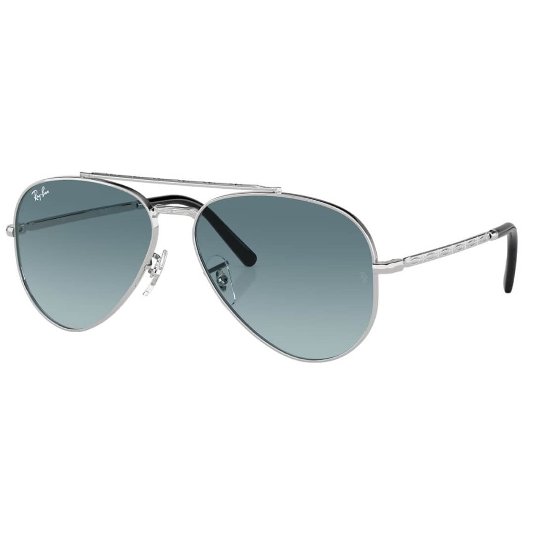 Ray-Ban New Aviator RB3625 003/3M Sunglasses - Silver Frame, Blue/Gray Lens Front Right View