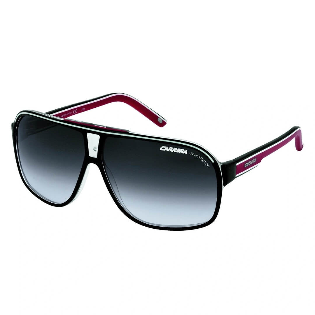 Carrera Grand Prix 2 T4O 649O Men's Navigator Sunglasses - Black Crystal, White, Red Frame Front View