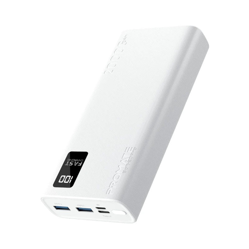PROMATE 20000mAh Power Bank With Smart LED Display & Super Slim White