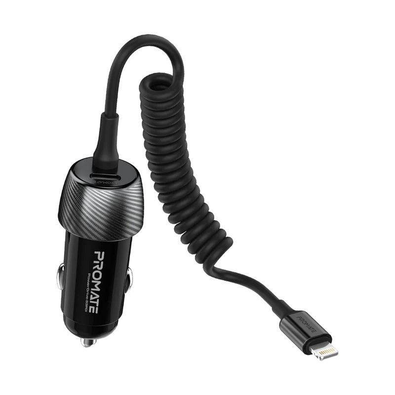 PROMATE 33W Car Charger with Lightning Cable and USB-A Port