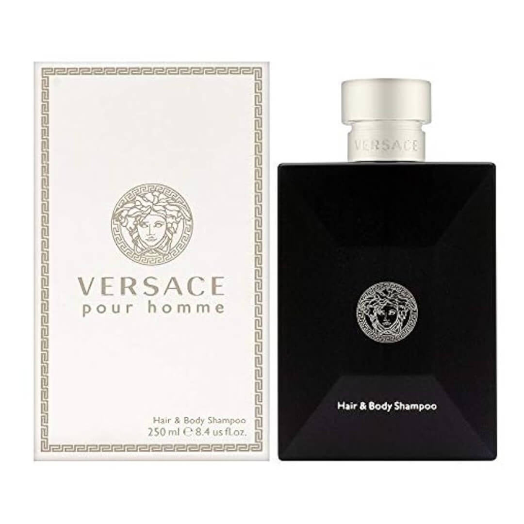Versace Pour Homme Hair & Body Shampoo 250ml at Gadgets Online NZ LTD, a luxurious cleanser infused with Mediterranean scents of citrus, sage, and musk for the modern, confident man.