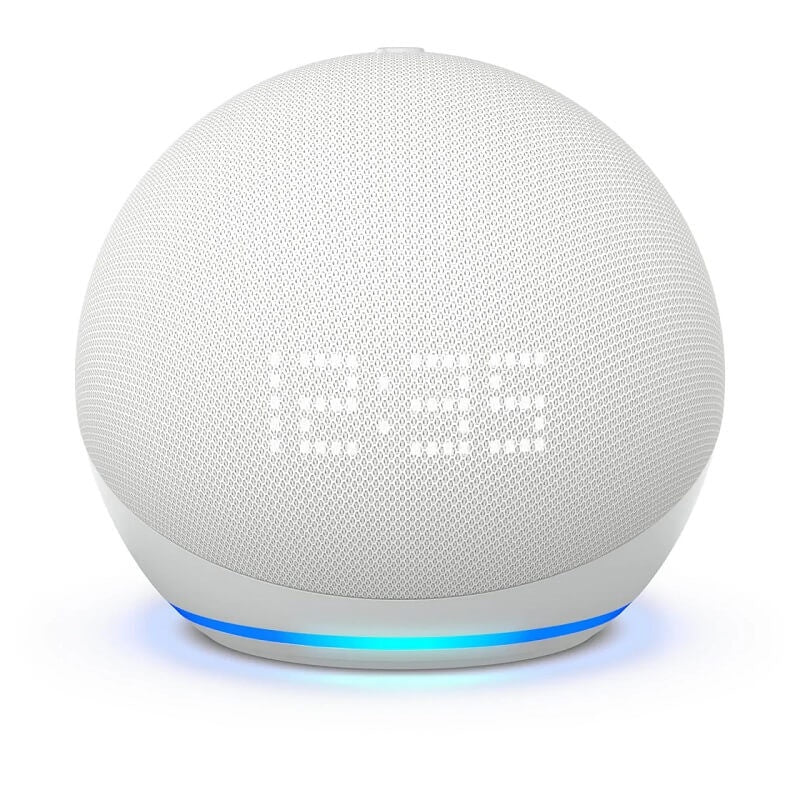 Amazon Echo Dot 5th Gen with Clock Glacier White