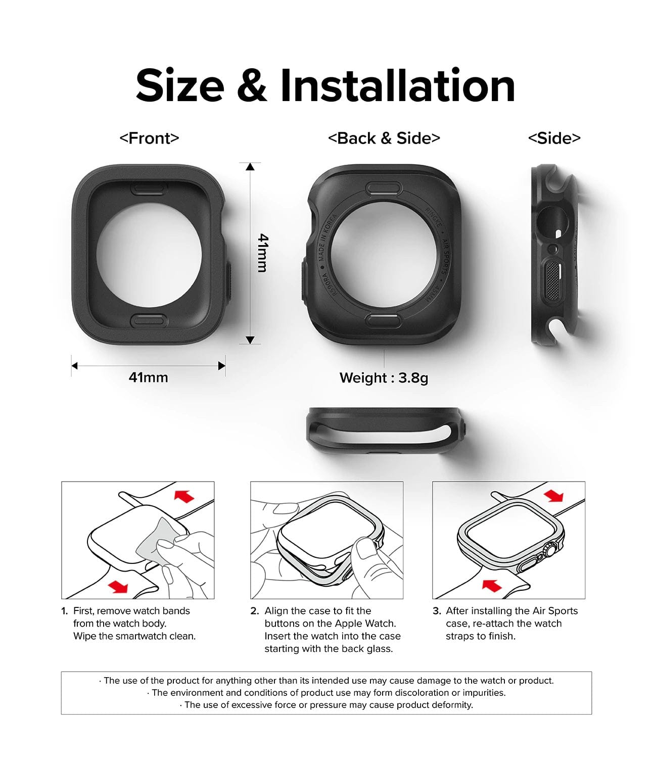Size and Installation" succinctly indicates the dimensions and how to put it on.