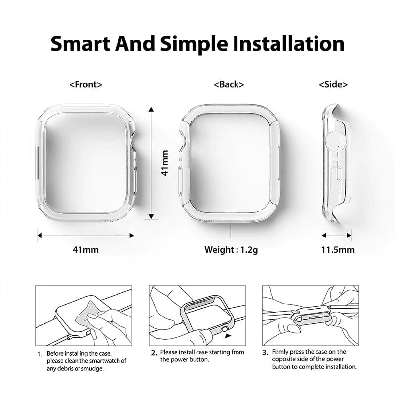 Enjoy smart, simple installation with our slim case for the Apple Watch 9 / 8 / 7 41mm