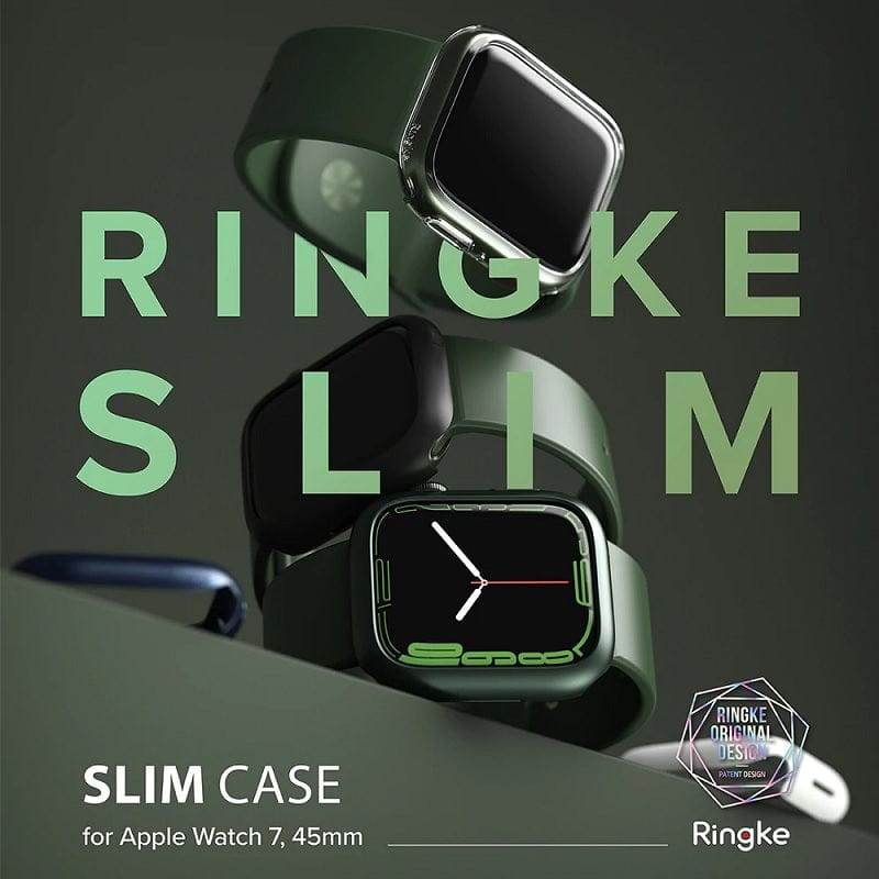The Ringke Slim case is designed specifically for the Apple Watch Series 7, 8, and 9, 45mm models, providing sleek and reliable protection.
