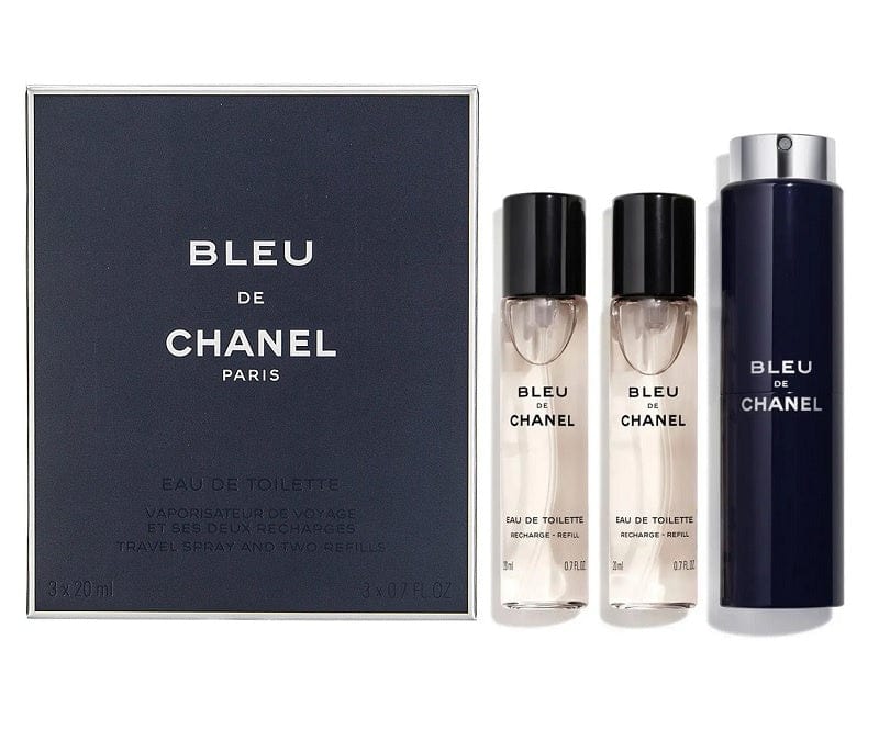 Bleu De Chanel Twist and Spray Eau de Toilette Purse Spray 3 x 20 ml.(3 x  0.7 oz.) for Men. NIB. Sealed. 