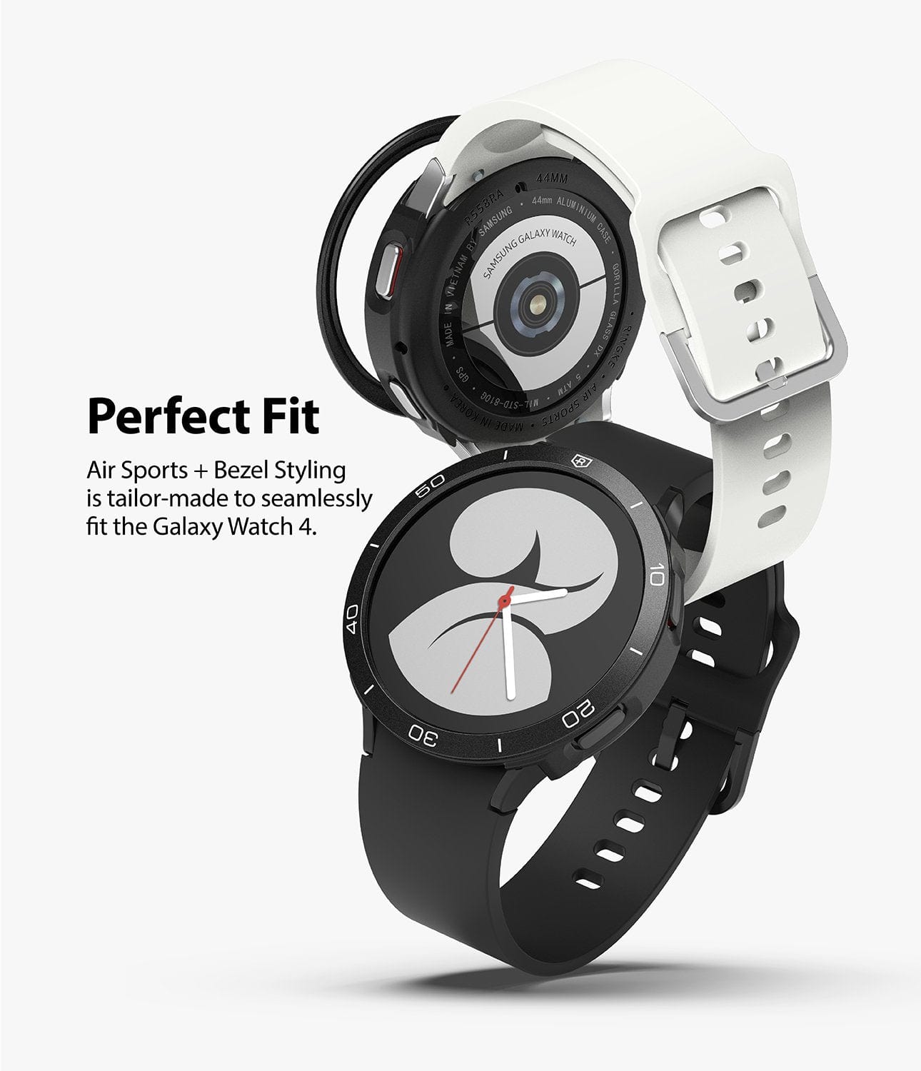 Achieve the ideal fit for your Galaxy Watch 4 with the Air Sports + Bezel Styling Combo, ensuring a seamless and perfect match.