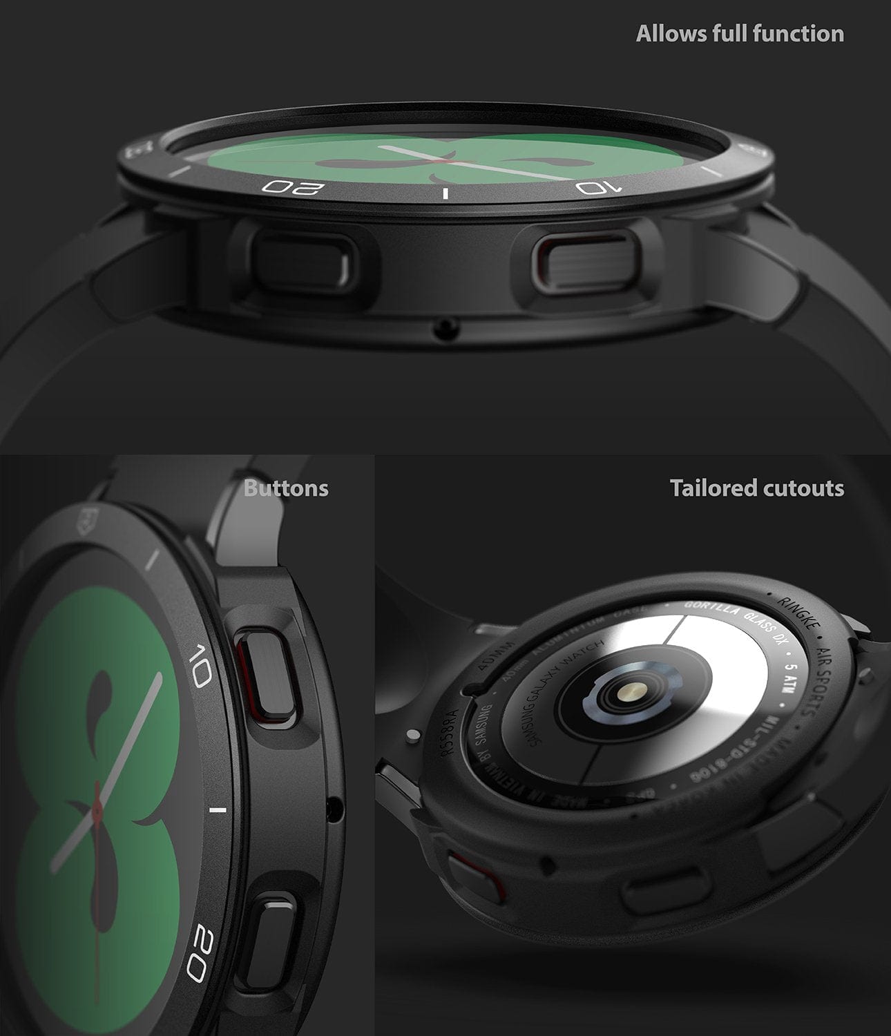 Galaxy Watch 4 40mm Air Sports Black + Black Bezel Styling By Ringke