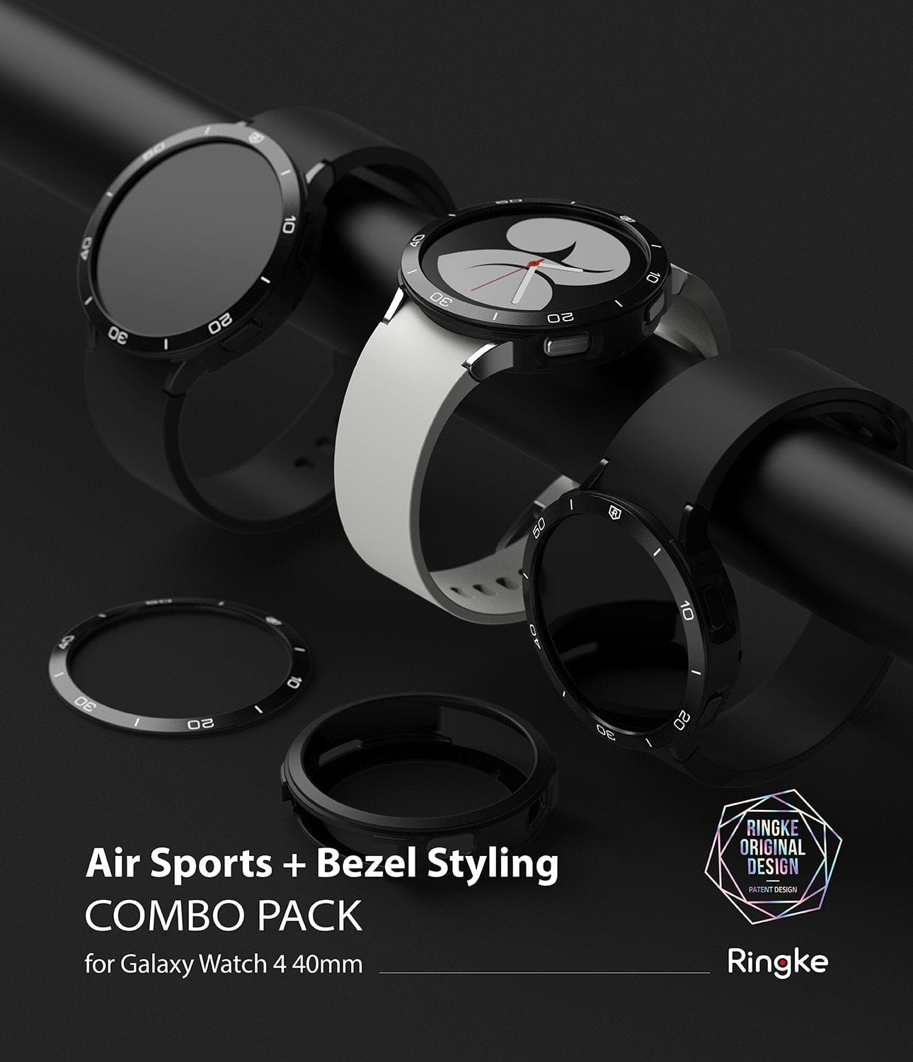 The Ringke Air Sports + Bezel Styling Combo Pack is specifically designed to perfectly fit the Galaxy Watch 4 40mm model for seamless compatibility.