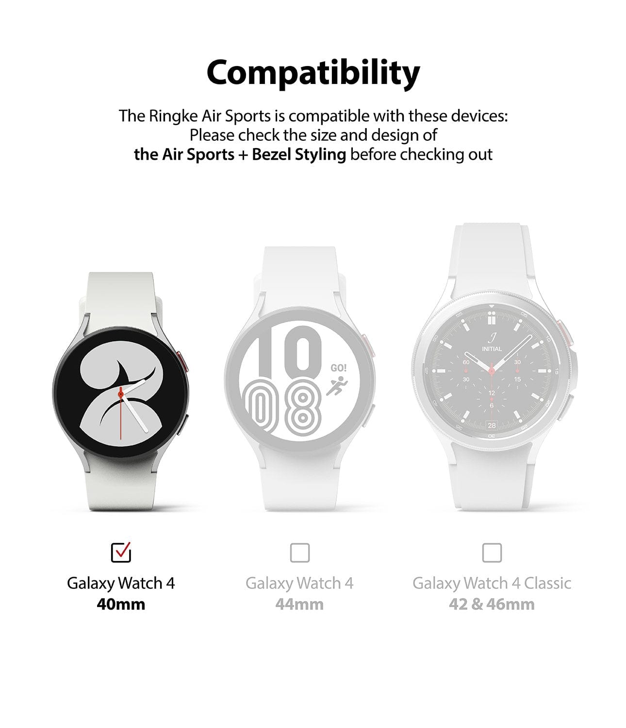 Our Air Sports + Bezel Styling combo is specifically designed to be compatible with the Galaxy Watch 4 40mm