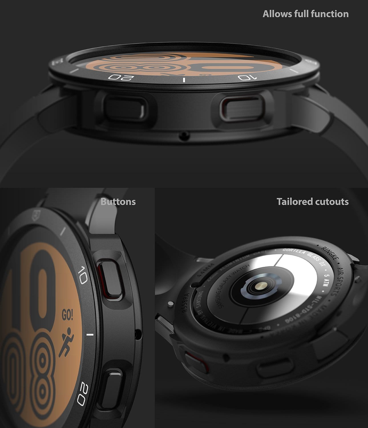 Galaxy Watch 4 44mm Air Sports Black + Black Bezel Styling By Ringke