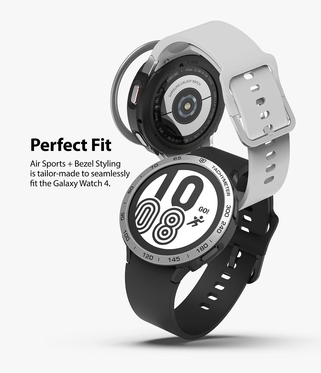 Galaxy Watch 4 44mm Air Sports Black + Silver Bezel Styling By Ringke