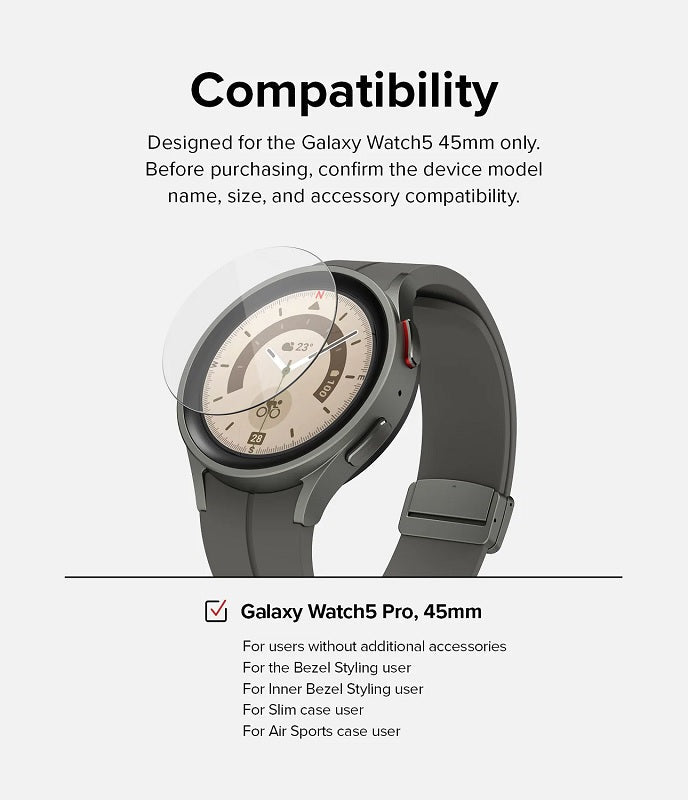 Discover our Ringke packages tailored specifically for the Samsung Galaxy Watch 5 Pro 45mm, ensuring perfect compatibility and reliable protection for your valuable device.