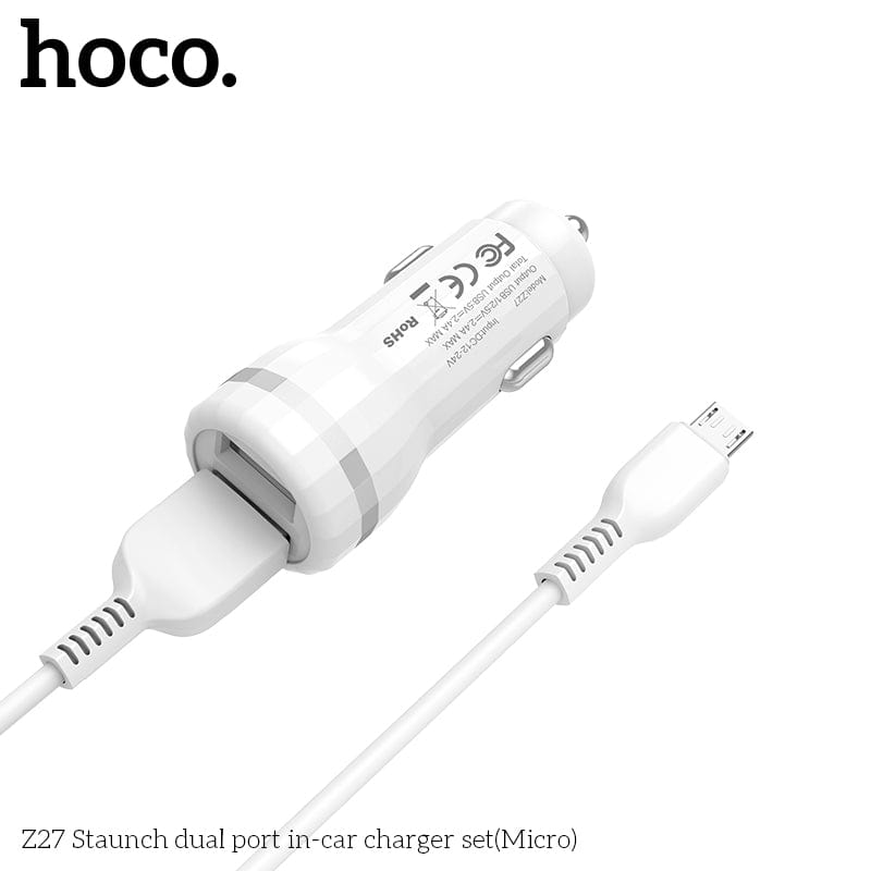 HOCO Z27 Staunch dual port in-car charger With Micro USB Cable White