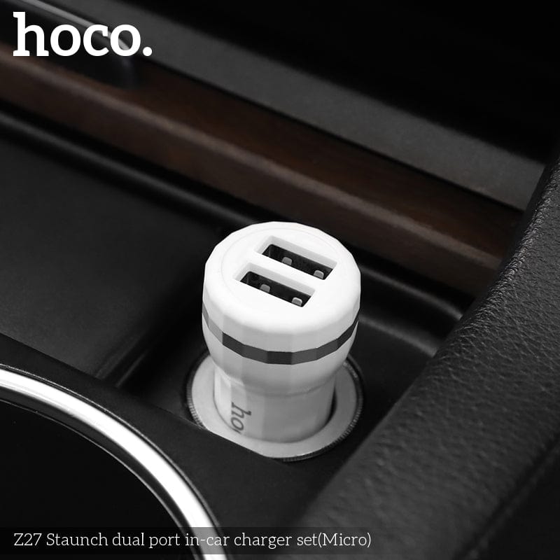 HOCO Z27 Staunch dual port in-car charger With Micro USB Cable White