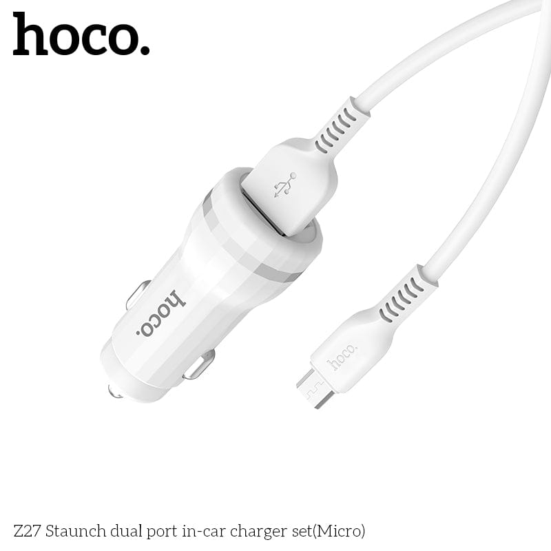 HOCO Z27 Staunch dual port in-car charger With Micro USB Cable White