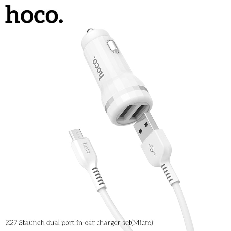 HOCO Z27 Staunch dual port in-car charger With Micro USB Cable White