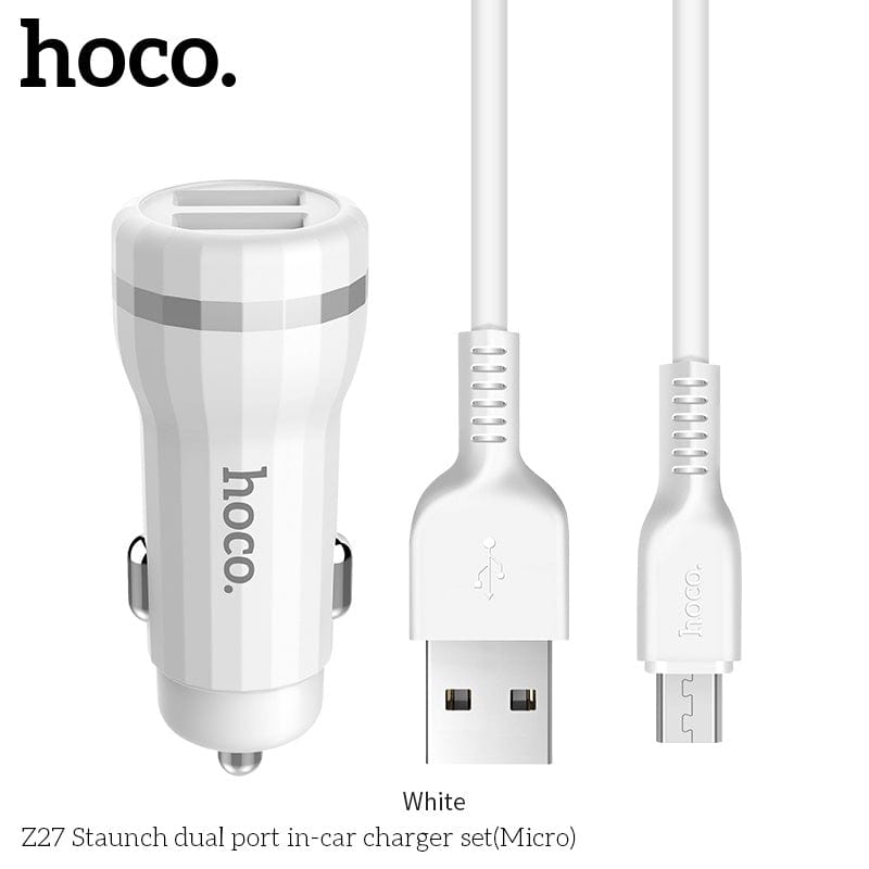 HOCO Z27 Staunch dual port in-car charger With Micro USB Cable White