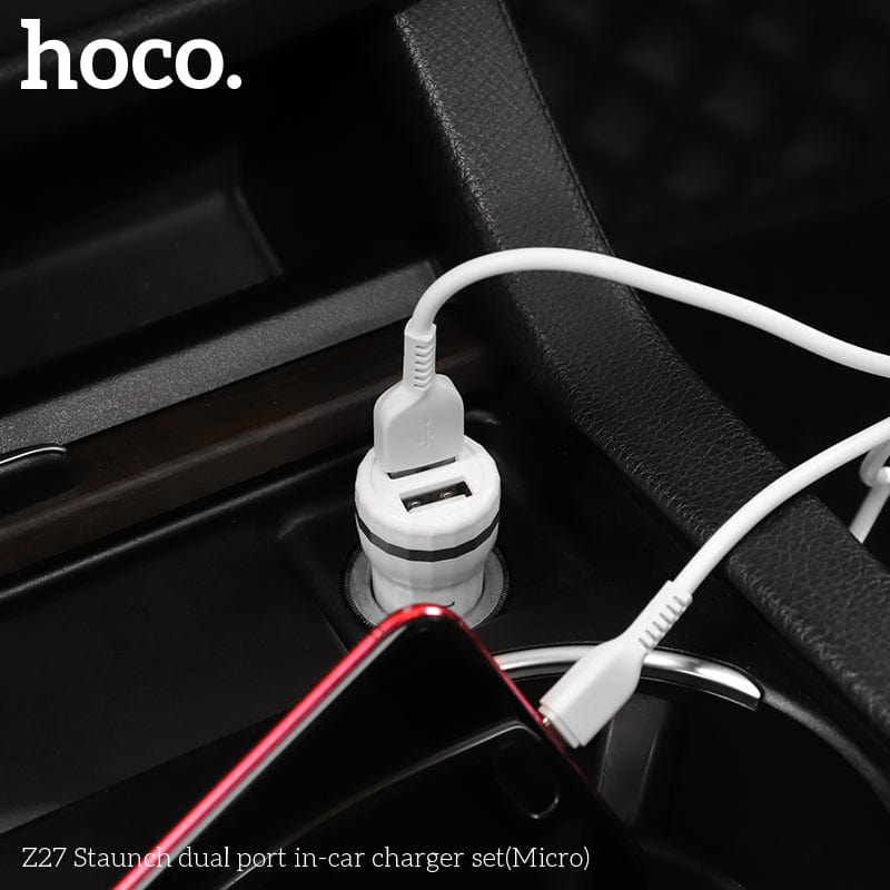 HOCO Z27 Staunch dual port in-car charger With Micro USB Cable White