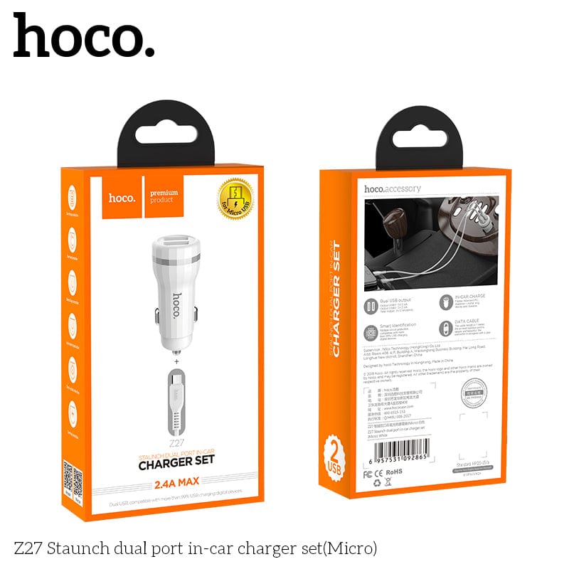 HOCO Z27 Staunch dual port in-car charger With Micro USB Cable White