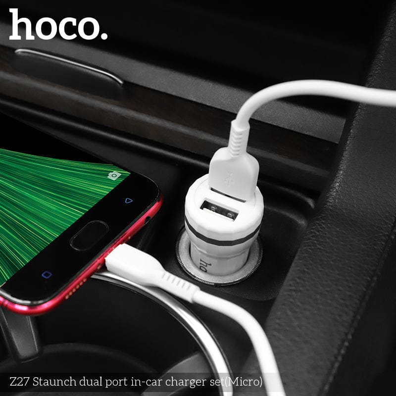HOCO Z27 Staunch dual port in-car charger With Micro USB Cable White