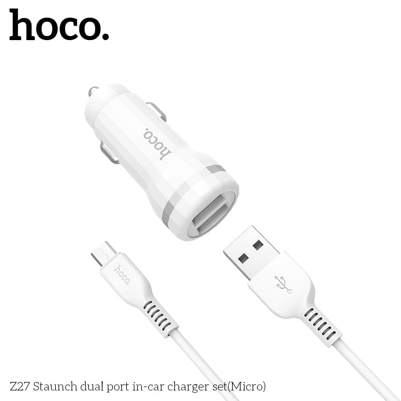 HOCO Z27 Staunch dual port in-car charger With Micro USB Cable White