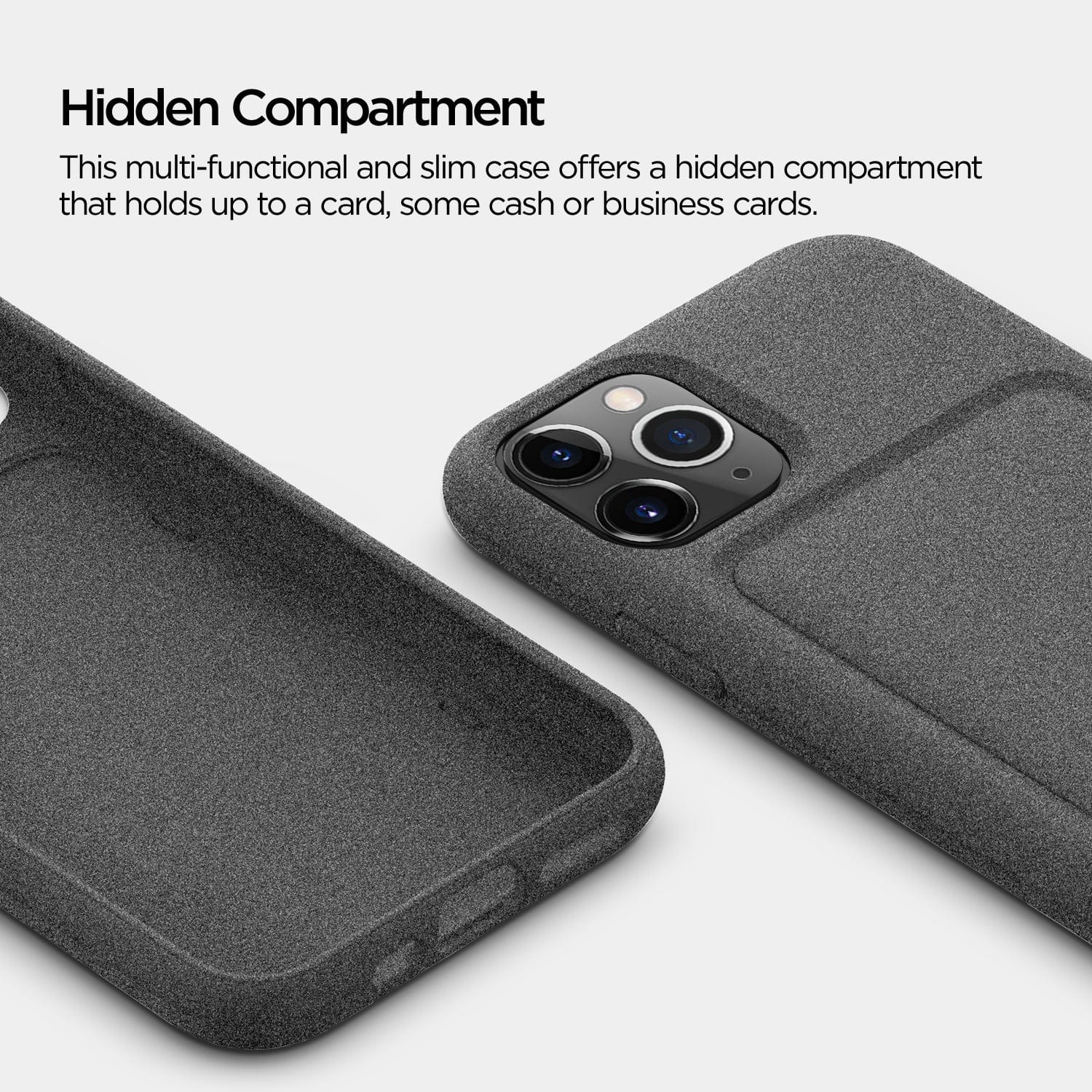 Multi functional and slim case offers a hidden compartment that holds upto card, some cash 