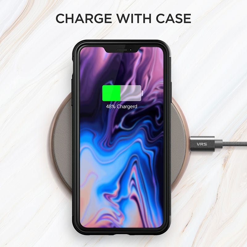 The VRS Design case is exclusively compatible with wireless charging for Apple iPhone XS Max