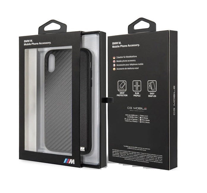 Official BMW iPhone XR Navy Stripe PU Carbon Fiber Case Black