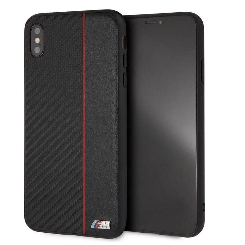 Official BMW iPhone XS MAX Red Stripe PU Carbon Hard Case Black