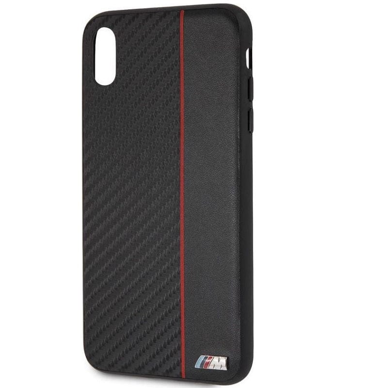 Official BMW iPhone XS MAX Red Stripe PU Carbon Hard Case Black