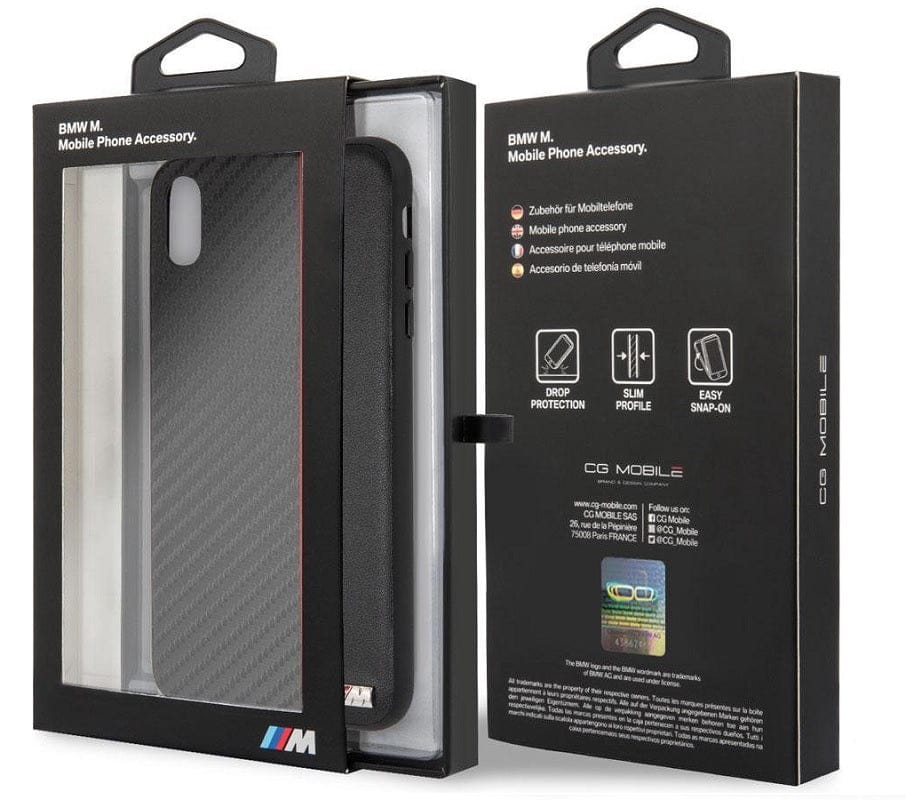 Official BMW iPhone XS MAX Red Stripe PU Carbon Hard Case Black