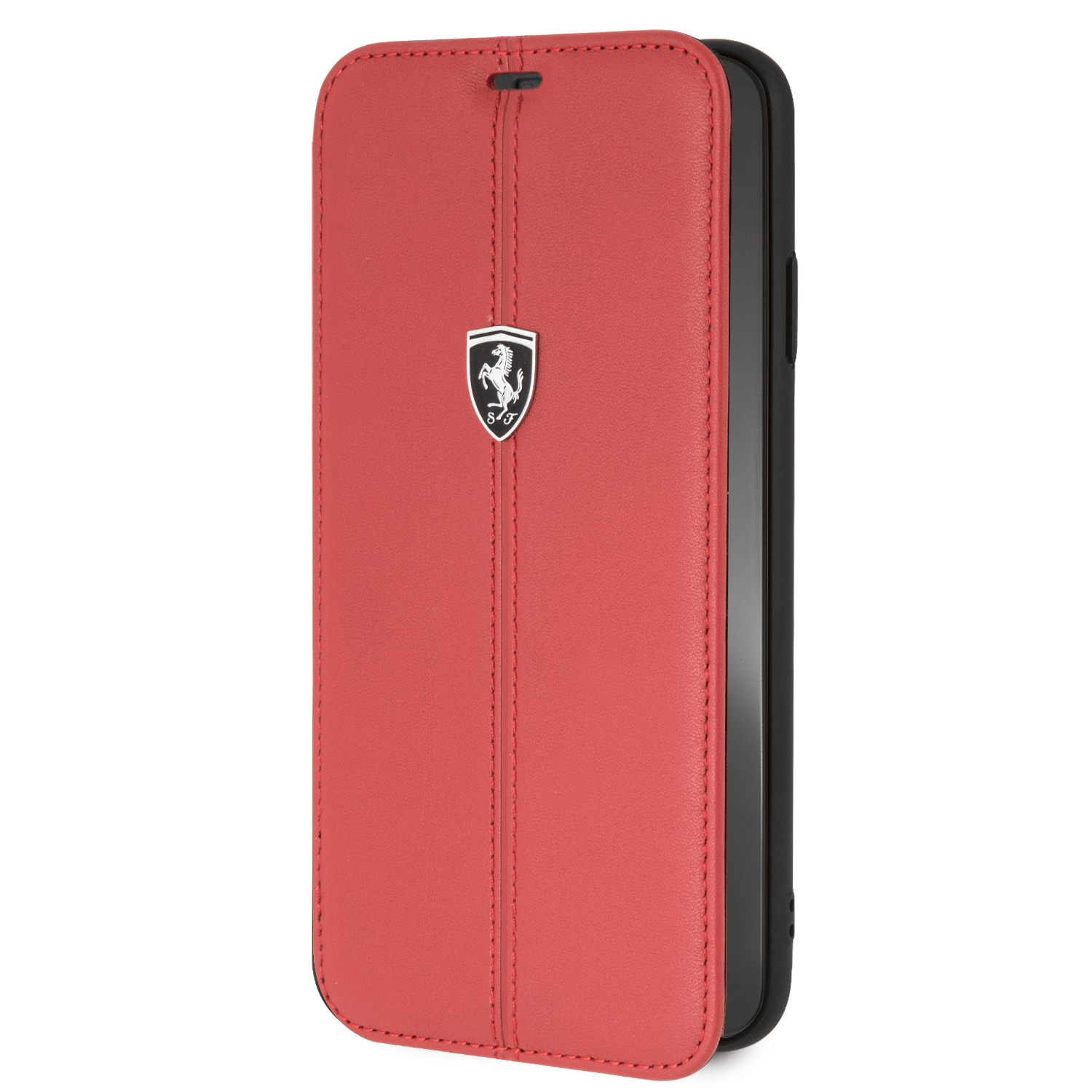 Introducing the Official Ferrari Authentic Bookstyle Case for iPhone XS Max, combining luxury with functionality for a sophisticated mobile experience