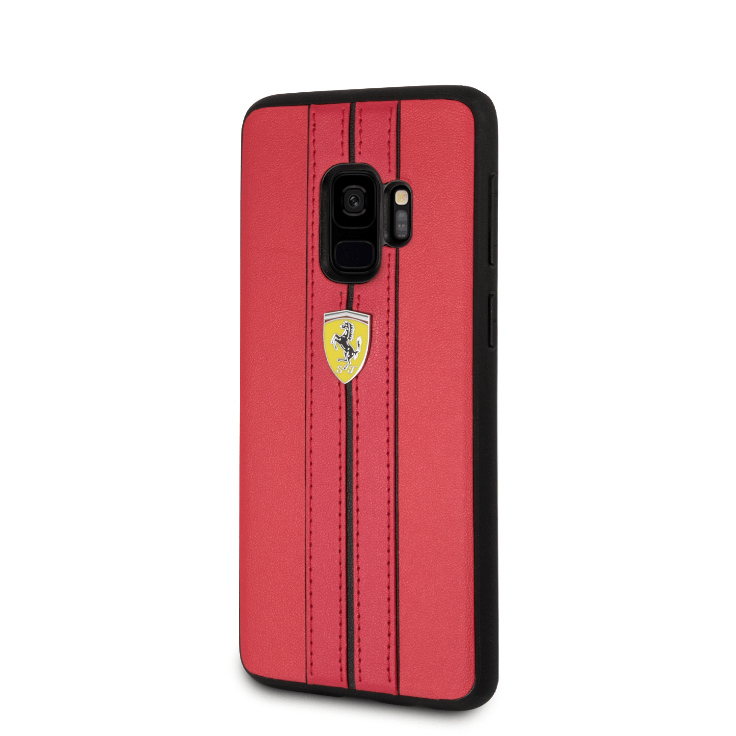 This smooth PU leather Ferrari device/phone case features contrast piping and the Ferrari logo, creating a sculpted 3D effect