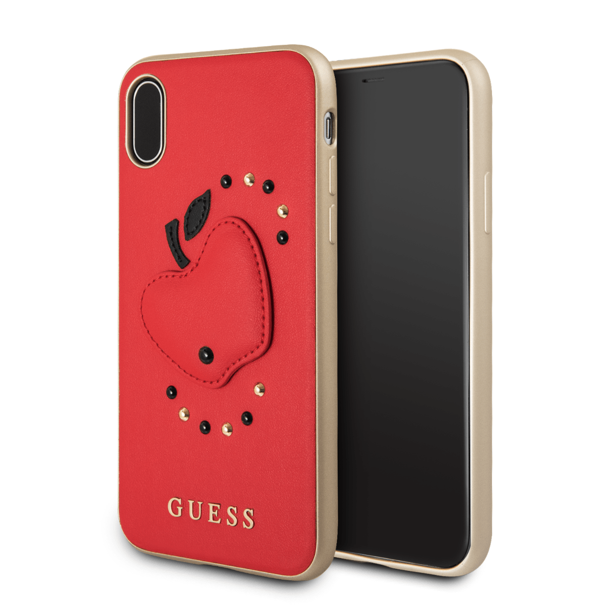 Official Guess Apple Logo Red PU Leather Case For Apple iPhone X and XS