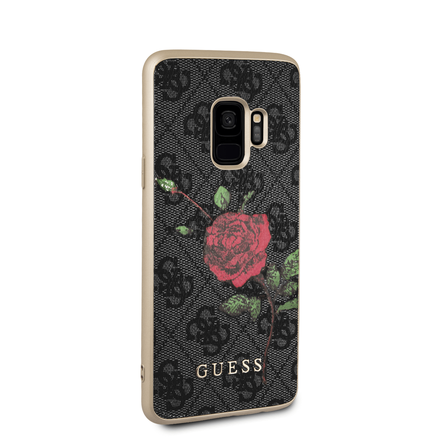 Official Guess Red Rose Gray Pattern PU Case For Samsung S9