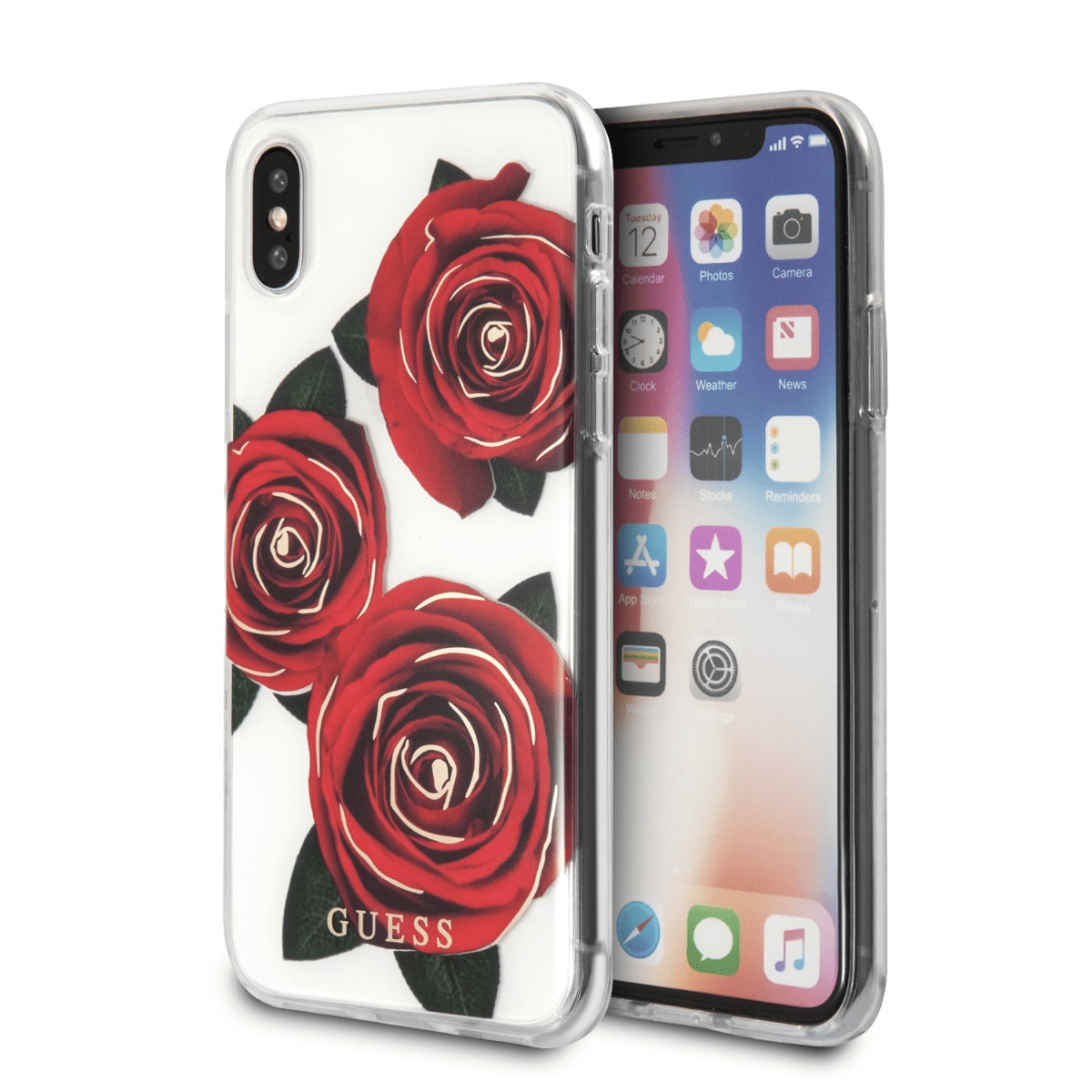 Official Guess Transparent Red Rose Hard Case Apple iPhone X and XS