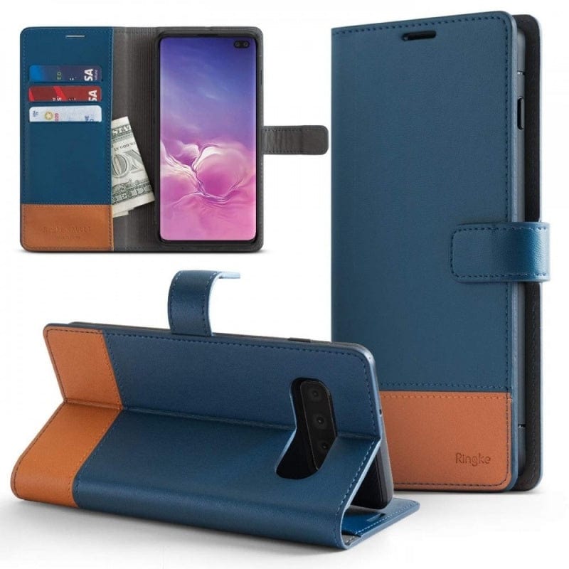 Official Ringke Wallet Leather Case For Samsung Galaxy S10 NAVY/BROWN