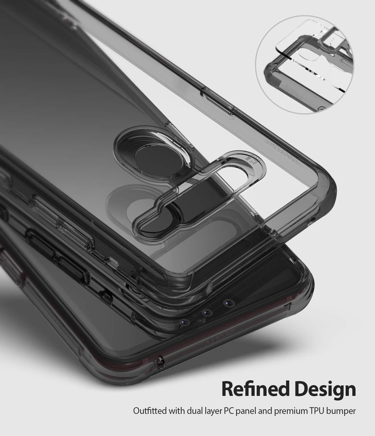 The transparent TPU bumper protects all well-rounded sides and perfectly contours all edges