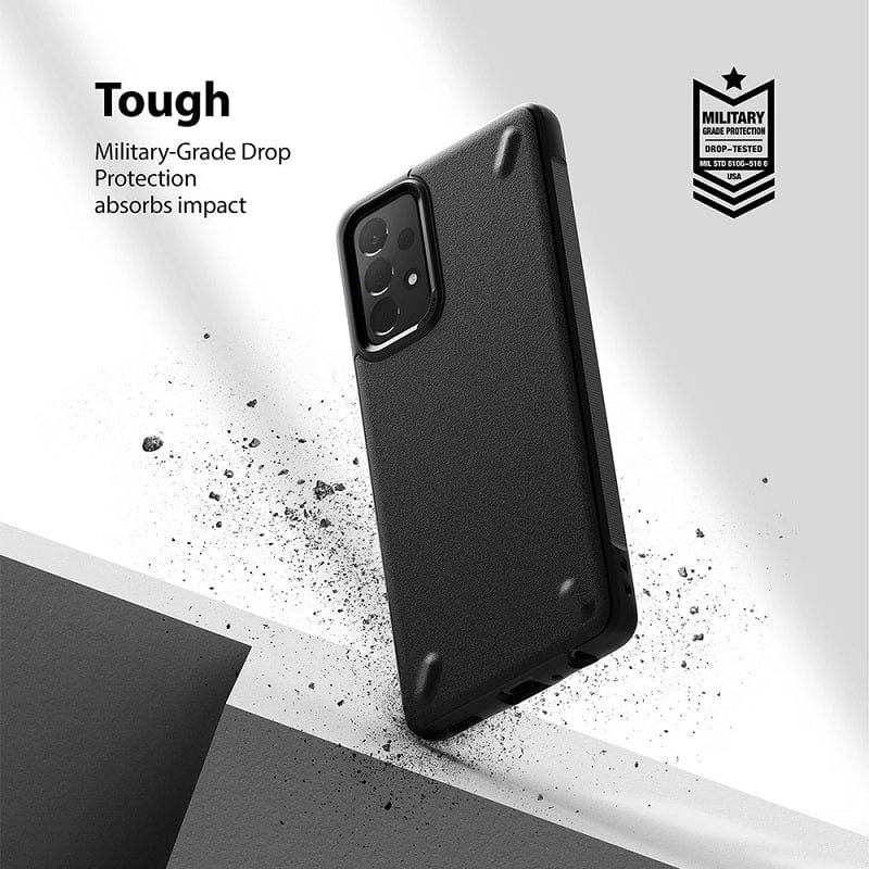  Rugged case for the Galaxy A72 featuring military-grade drop protection that effectively absorbs impacts, safeguarding your device from drops and bumps