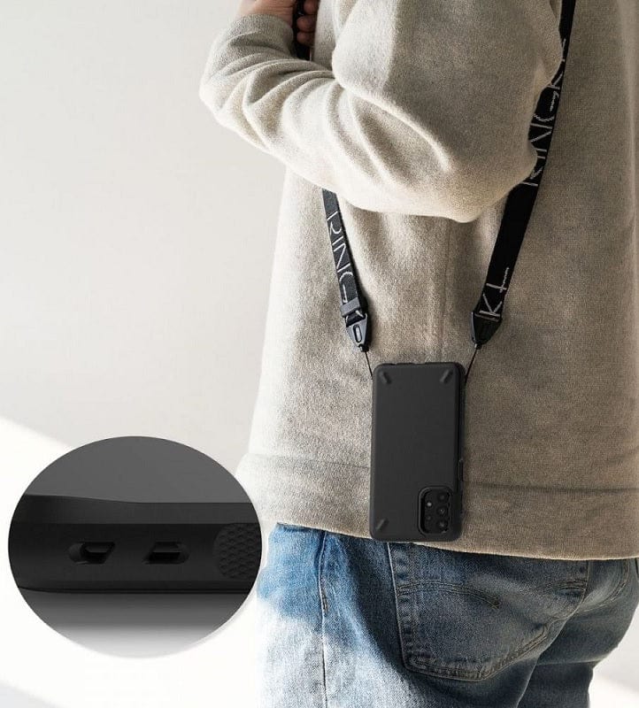 Lanyard hole provides the double protection with strap to galaxy a32 
