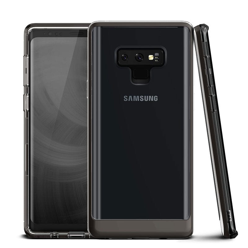  Introducing the Samsung Galaxy Note 9 Crystal Bumper Metallic Black Case by VRS Design. This sleek and stylish case combines crystal-clear transparency with a metallic black bumper for a sophisticated look that protects your device in style.