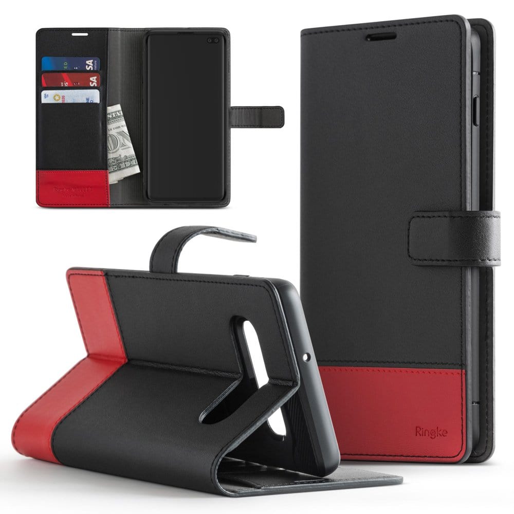 Samsung Galaxy S10 Wallet Leather Black/Red Case By Ringke