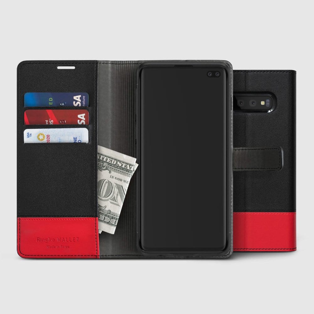 Samsung Galaxy S10 Wallet Leather Black/Red Case By Ringke