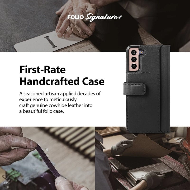 Get a handcrafted folio case made from genuine cowhide leather for your S21+.