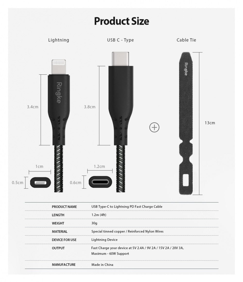 USB-C to Lightning Cable by Ringke 1.2m